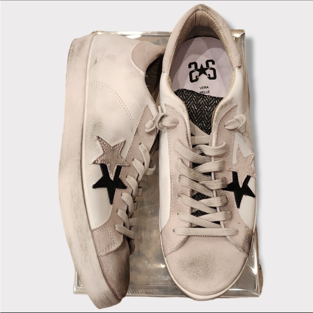 2Star ⭐️Sneakers In White Suede And Leather - Picture 1 of 8
